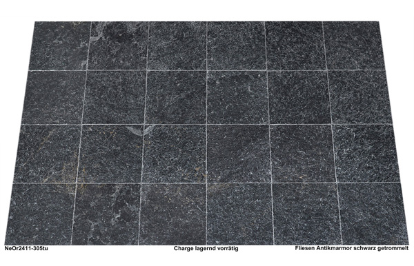 Marmorfliesen, antik getrommelt, Nero Orientale, 30,5x30,5x1 cm