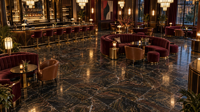 Hotelbar mit Dona Grey Granitfliesen in polierter Oberfläche