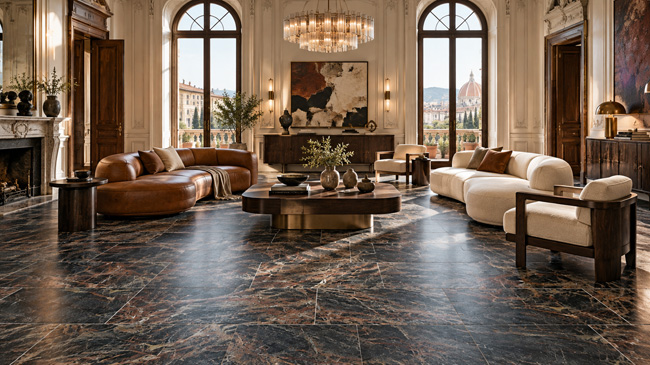 Wohnzimmer, Palazzo-Stil, leather finished, Dona Grey, 60x40x1,2 cm