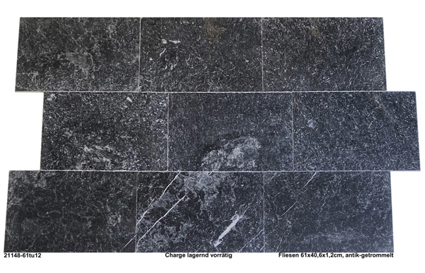 Marmorfliesen, antik getrommelt, Nero Orientale, 61x40,6x1,2 cm
